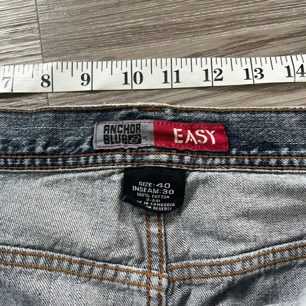 Anchor Blue Easy Fit Light Wash Distressed Raw Hem Jeans Mens 40x25.5
